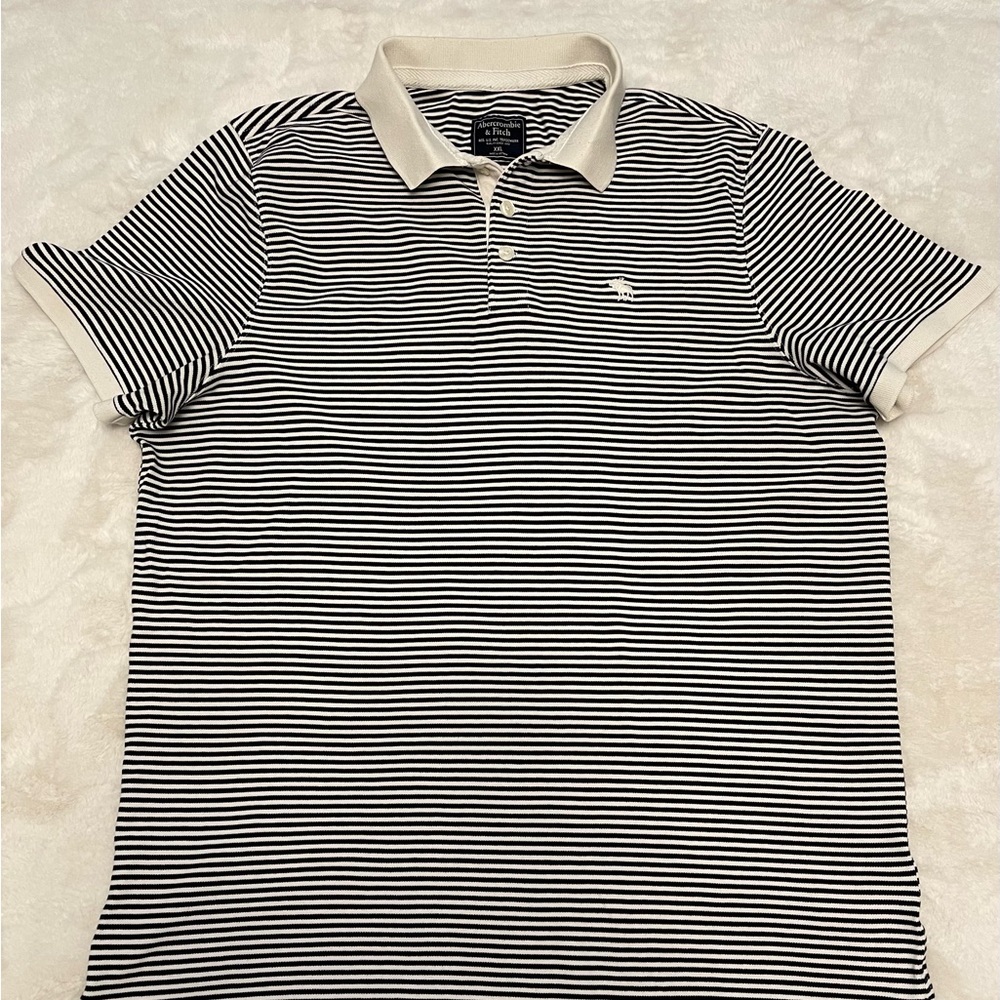 Abercrombie & Fitch Black and White Striped Polo